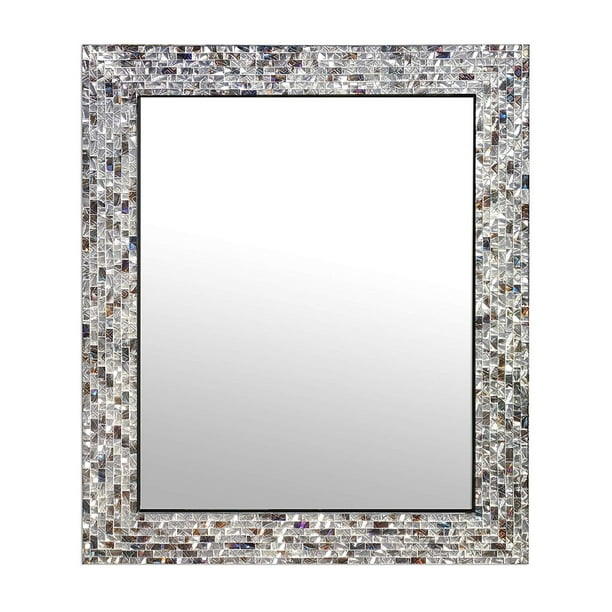 Vanity Mirror Accent, Silver Mosaic Framed Wall Mirror 27 5×33 5