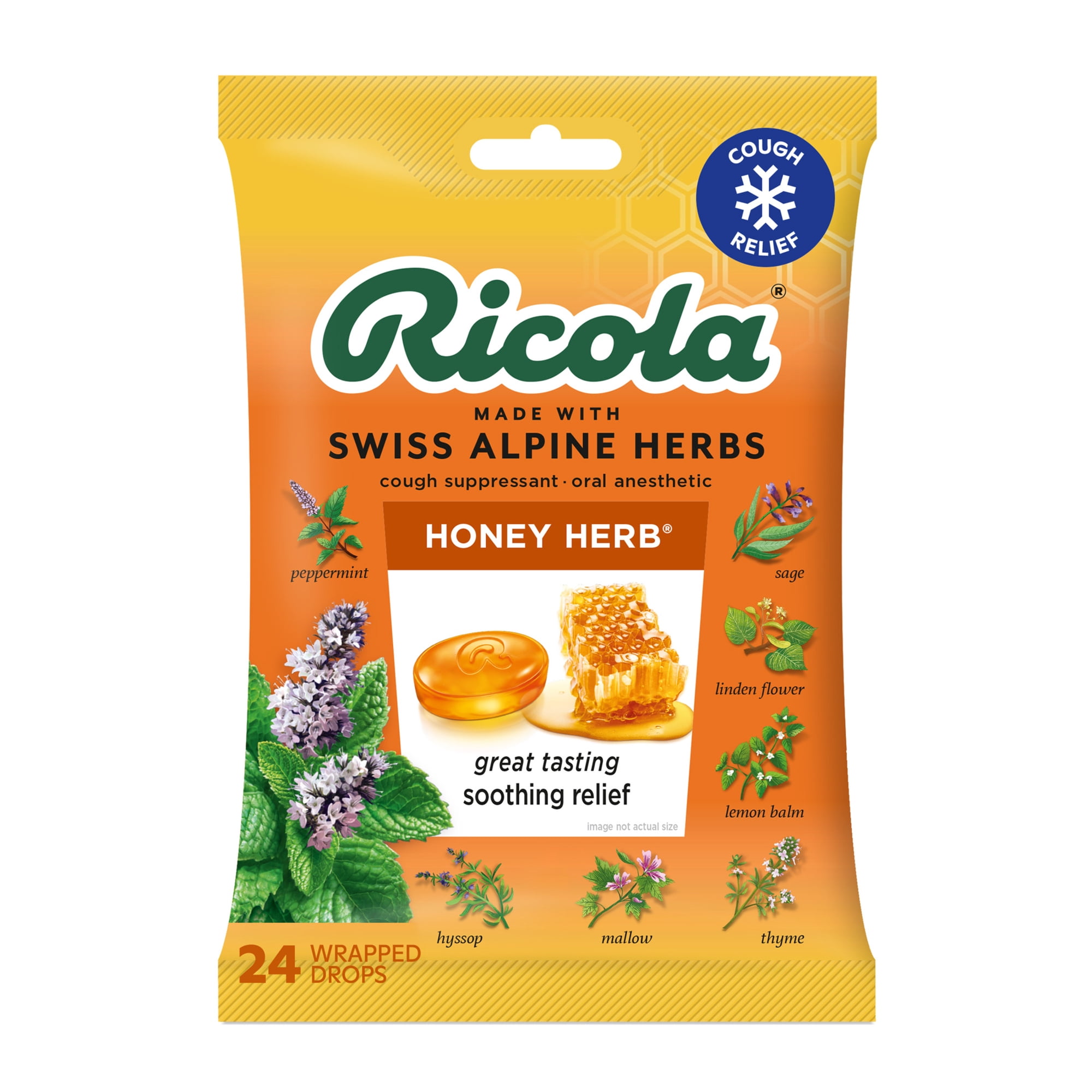Ricola Honey Herb Cough Drops, Soothing Relief for Dry, Sore Throat, 24 Count