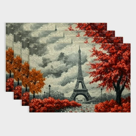 

Autua Eiffel Tower Placemats Set of 6 Washable Heat Resistant Linen Table Mats Paris Place Mats for Party Outdoor Dining Décor 18x12in