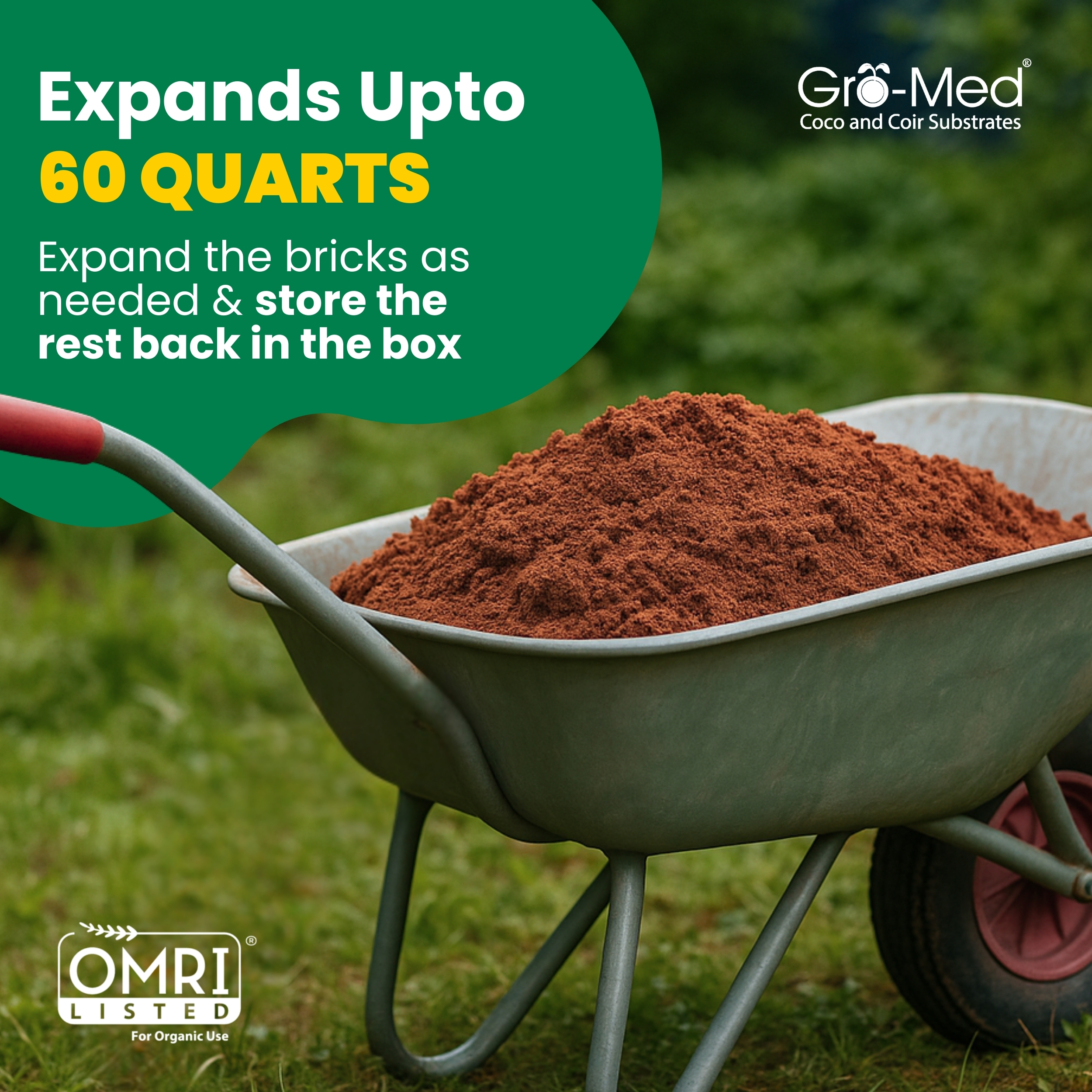 Gro-Med Organic Compressed Coconut Coco Coir Bricks For Plants With NPK Potting Soil, 6 Pcs 650g Ea