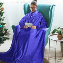 Clearance! Wearable Fleece Blanket with Sleeves for Adult Women Men, Super Soft Comfy Plush TV Blanket Throw Wrap Cover for Lounge Couch Reading Watching TV 73" x 51" Blue