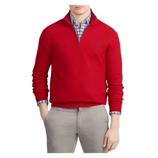 POLO RALPH LAUREN Mens Red Mock Neck Classic Fit Quarter-Zip Pullover  Sweater S 