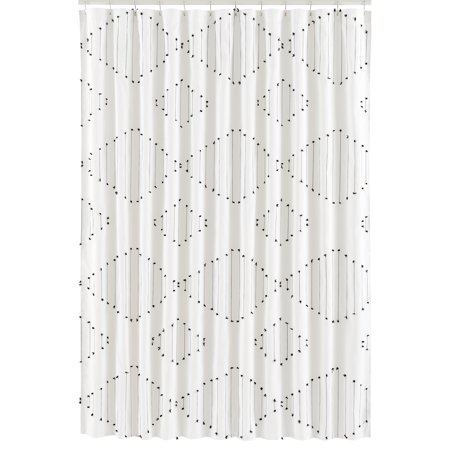 Boho Stitch Black and White Fabric Shower Curtain Unisex by Sweet Jojo Designs