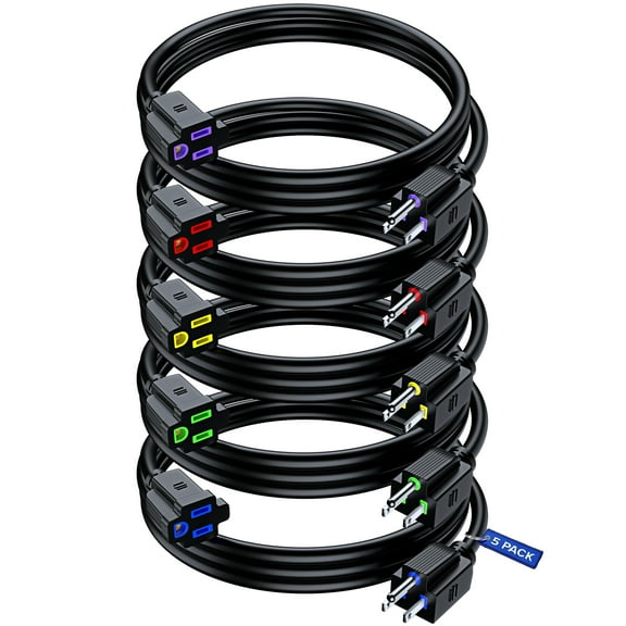 Maximm 3 ft Safety Extension Cord - Black, 16 Gauge, Heavy Duty Extension Cord (5 Pack)