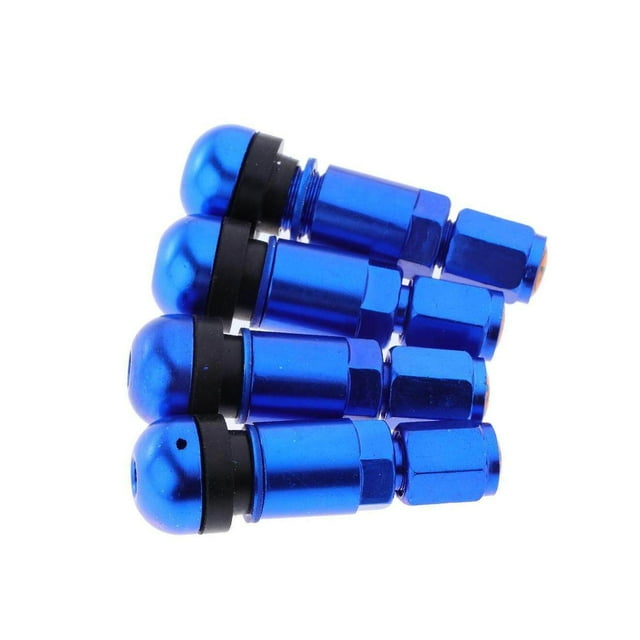 4 Pcs Chambre à Air de Voiture Sans Chambre à Air Sans Chambre à Air Sans Chambre à Air Pneu de Roue Capuchons Anti-Poussière de Roue Tiges de Valve de Pneu Bleu + Noir