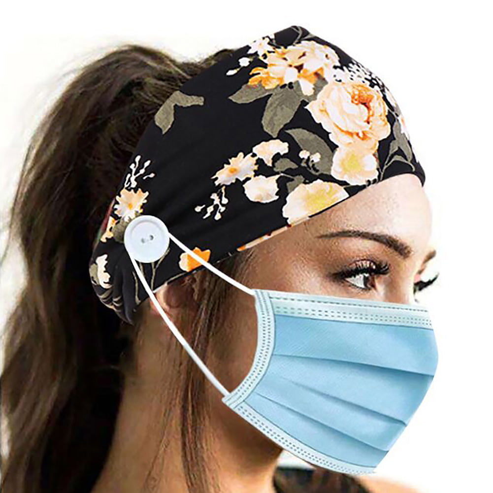 Headband with Buttons for Nurse Women Hair Accessories Band Cotton Sport Yoga Quick Dry Sweat Headband Protect Your Ears
