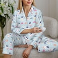 thumbnail image 5 of KLL Rabbit In The Rain Print Women's Long Sleeve Pajamas with Pants Sleepwear Loungewear 2 Set-Medium, 5 of 7