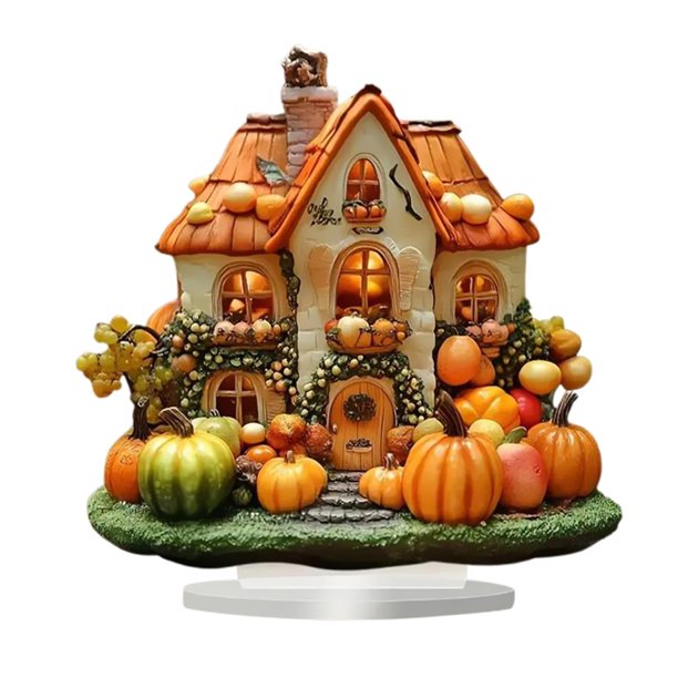Decoración de casa de calabaza de Halloween 2D, centro de mesa, artesanía artística, letrero rústico único de castillo para chimenea, oficina, estante