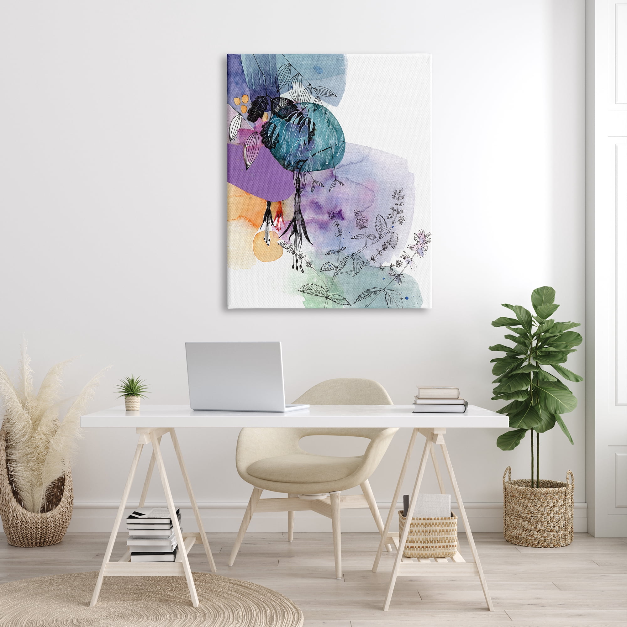 Stupell Indtries Modern Tropical Forest Flowers Sketch Abstract Watercolor Shapes,36 x 48,Design by Verbrugge Watercolor