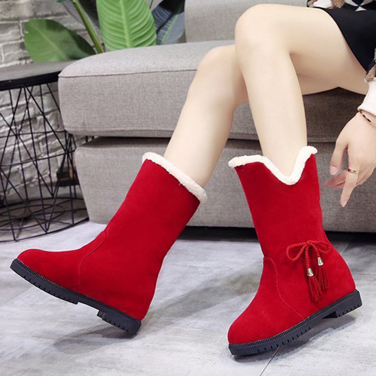 Juebong Valentine's Day Deals Womens Fashion Solid Boots Round Head Low Heel Boots Shoes,Red,7 - Walmart.com