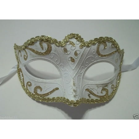White Gold Small Child Teen Ornate Masquerade Mardi Gras Costume Mask Prom Dance