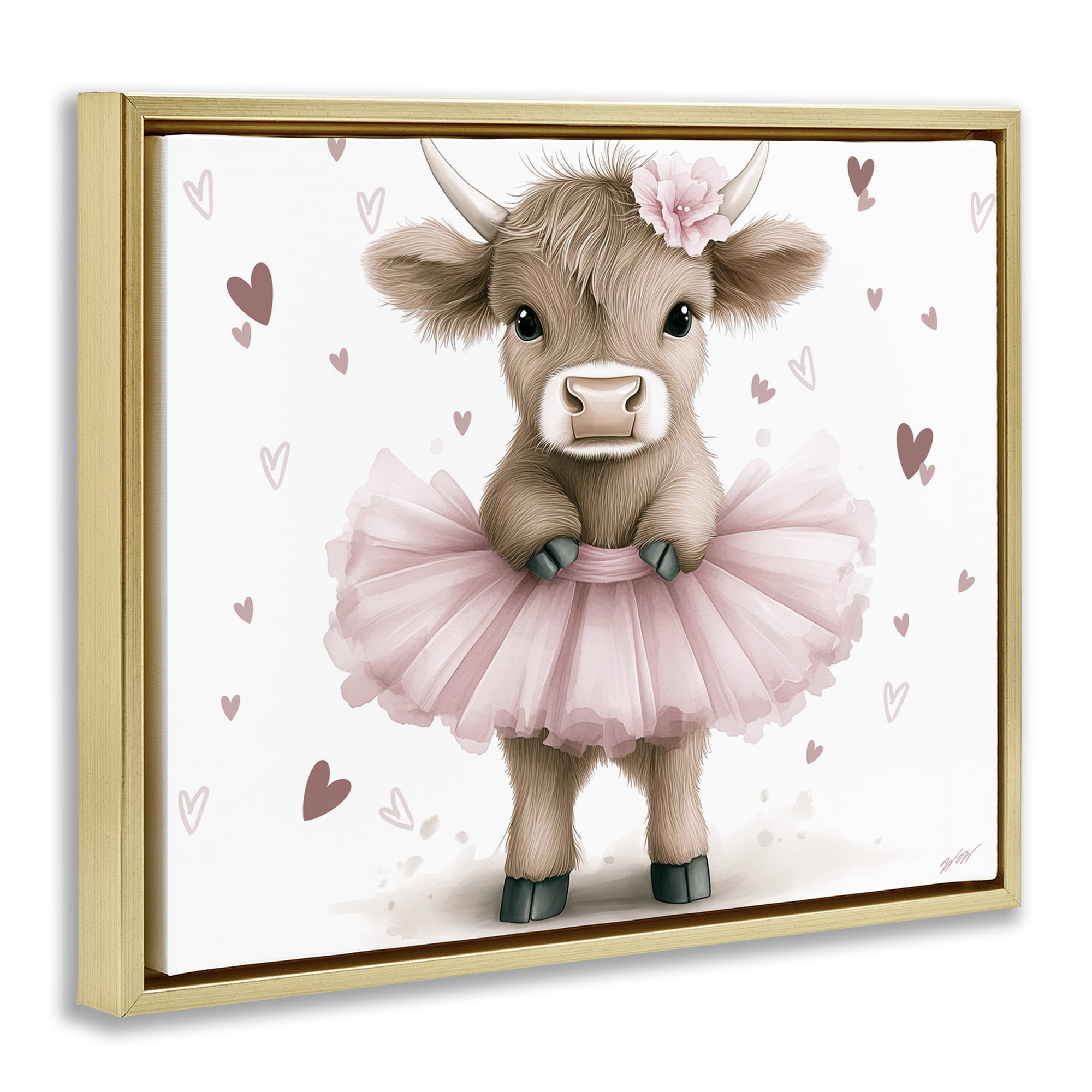 Stupell Industries Baby Calf with Tutu Gold Framed Floater Canvas Wall Art, design by Whimsical Wonders