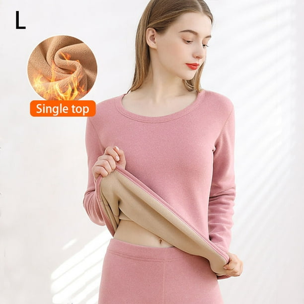 Women Thermal Underwear Winter Warm Thicken Cold Weather Elastic Long  Bottom Top Two Piece Sets Lingerie Shaping Clothing Pink/Top/L