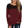thumbnail image 1 of Mujeres otoño casual sólido o-cuello sexy manga larga encaje pulóver blusa camiseta tops Fridja  FKASFK2904, 1 of 8