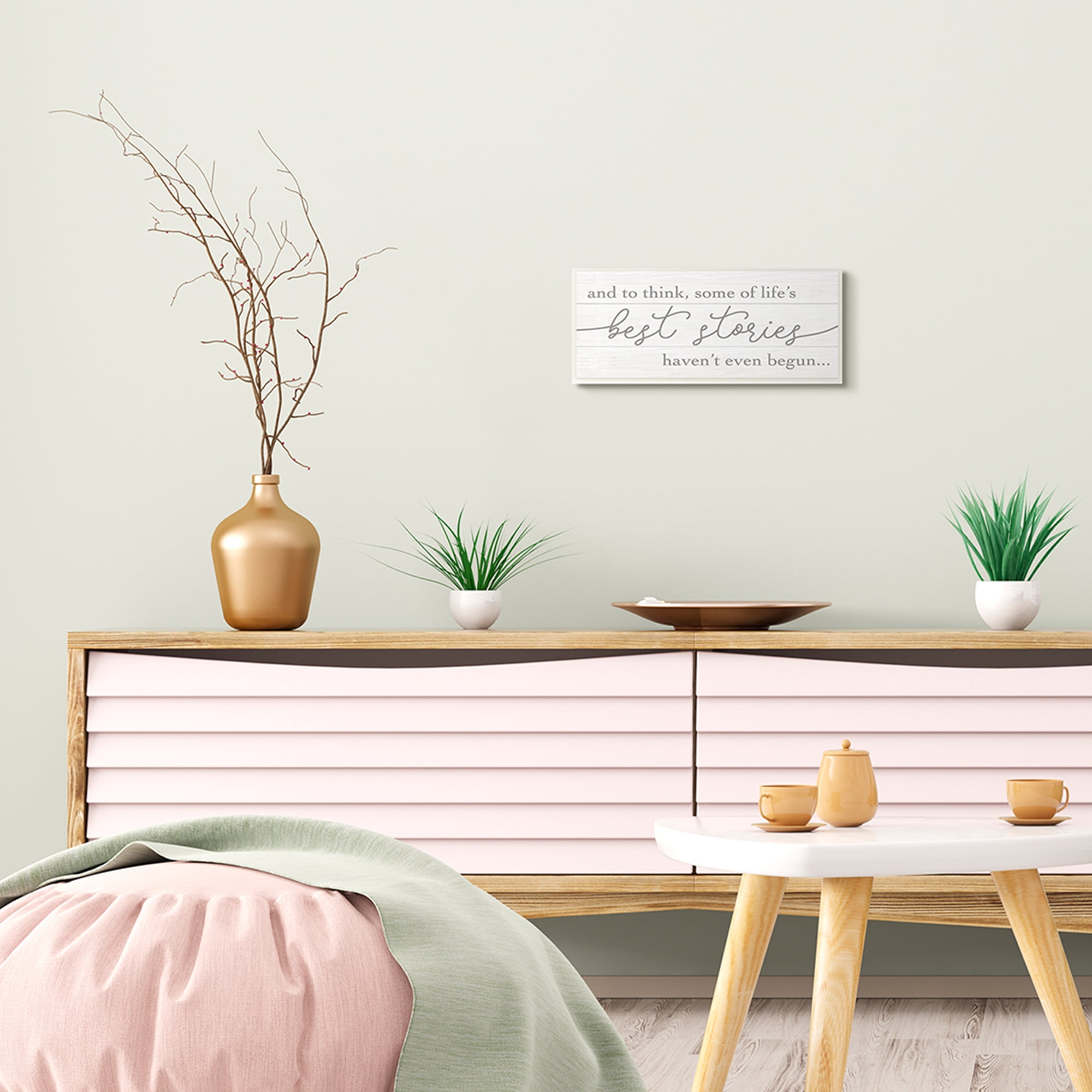 Stupell Industries Life's Best Stories Haven't Begun Phrase White Grey Wall Plaque, 7 x 17, Design by Daphne Polselli