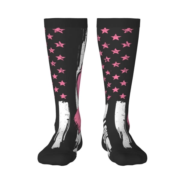 Fotbe Ribbon Breast Cancer Awareness Calcetas Divertidas Estampadas para Hombre y Mujer, Calcetas de Algodón hasta la Rodilla para Caminar, Correr, Enfermería y Embarazo