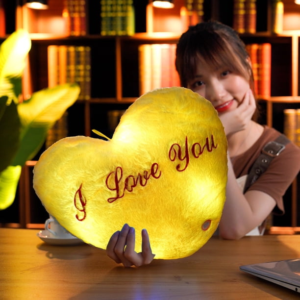 Almohada Luminosa de Corazón, Policía Suave, Luces Led En Color, Decoración Cómoda y Romántica, Ideal para San Valentín, Regalo Único para Esposa/Novia, Tamaño de 13,8 Pulgadas.