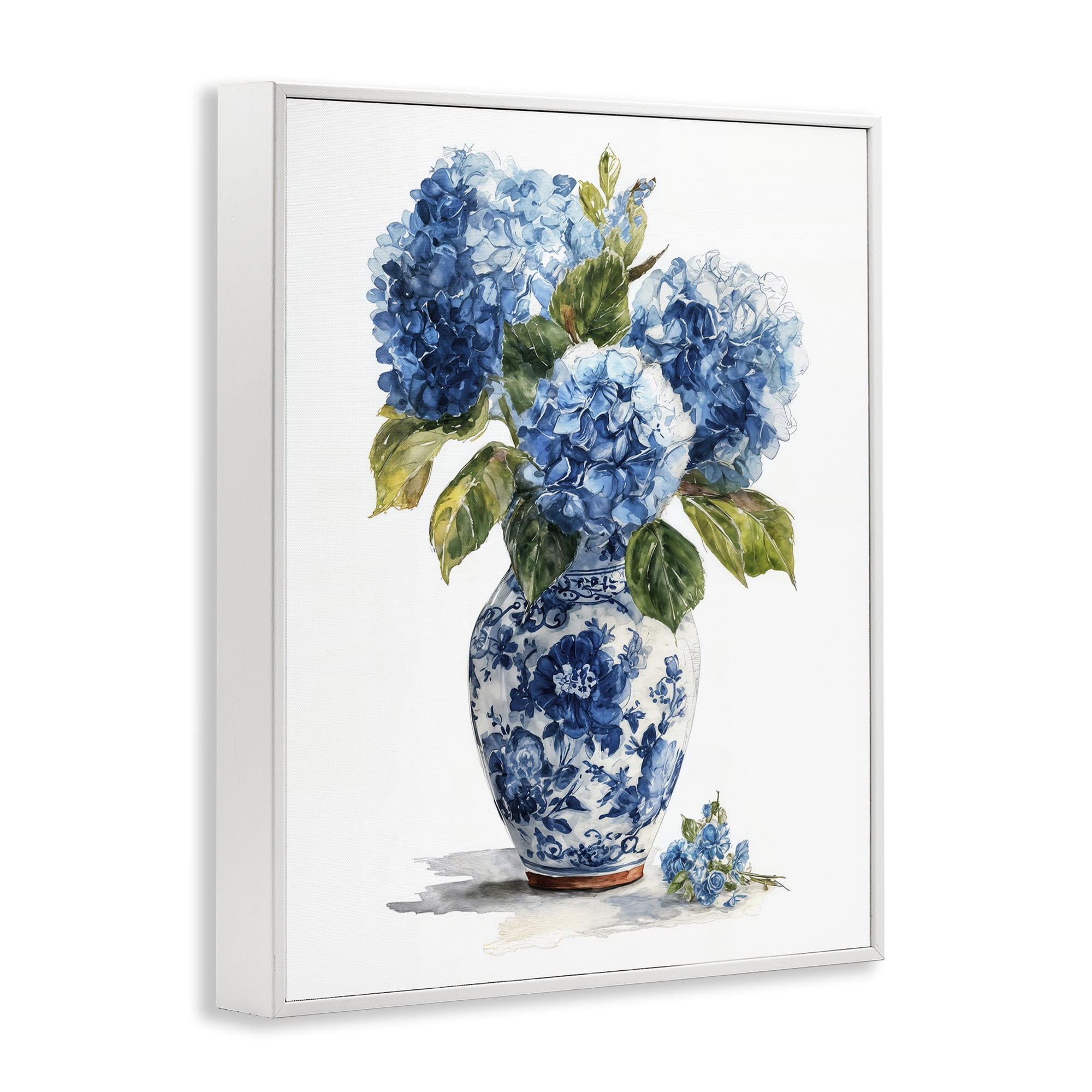Stupell Industries Porcelain Vase with Hydrangea Bouquet White Framed Giclee Art, design by Imagine It Images