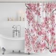 thumbnail image 3 of Spring Peach Flowers Shower Curtain, Waterproof Shower Curtains for Bathroom, Pink Botanical Floral Leaves Branch Washable Fabric Bathtub Curtain Set Bath Decor with 12 Hooks Long 72"x84", 3 of 8