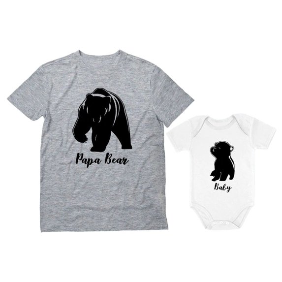 Baby & Papa Bear Men's T-shirt & Baby Bodysuit Outfit Father & Son Matching Set Dad Gray 5XL / Baby White NB (0-3M)