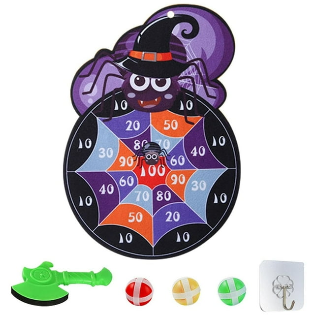 Halloween Dart Board Game with Adhesive Balls & Hooks, Foldable Indoor/Outdoor Target Toy for Kids, Family-Friendly Party Activity for Skill Development