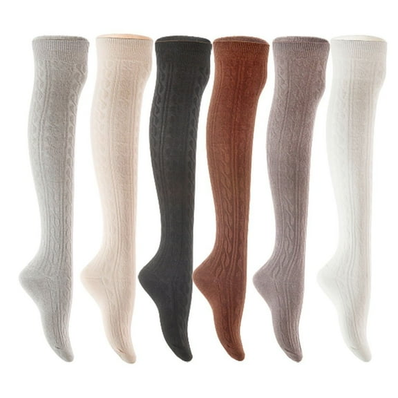 Lian LifeStyle Women's 6 Pair Adorable Comfortable Soft Thigh High Over Knee High Cotton Socks Size 6-9 L1024 Light Grey,Cream,Black,Coffee,Dark Grey,White