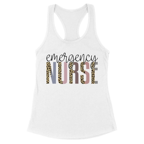 Emergency Nurse Leopard Print Tank Top Fitted Racerback Women's Large White