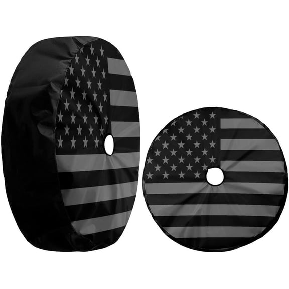 Black America Flag Spare Tire Cover with Backup Camera Hole Wheel Tire Cover Fit Trailer, RV, SUV and Many Vehicle