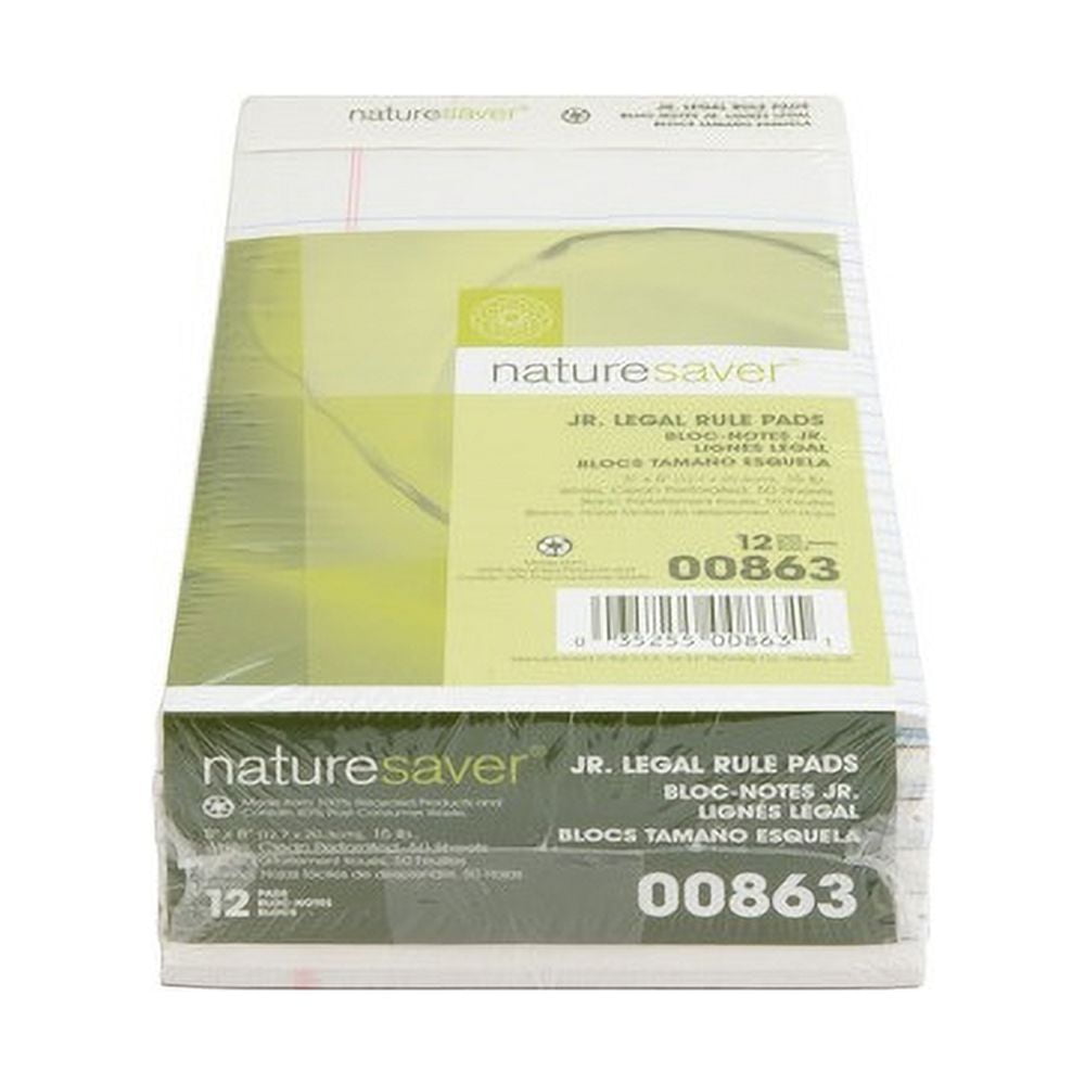 Nature Saver, NAT00863, 100% Recycled White Jr. Rule Legal Pads - Jr.Legal, 1 Dozen