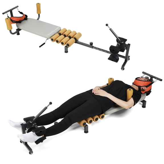 Mohsoe SpineAlign Pro Adjustable Lumbar Traction Bench with Cervical Stretch,Home Back Stretcher for Pain Relief,Spinal Decompression,Heavy Duty 330lbs Capacity, Portable Design