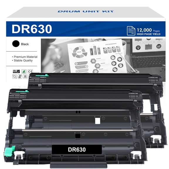 2-Pack DR630 Drum Unit Compatible for Brother DR630 DR-630 DR 630 DCP-L2520DW DCP-L2540DW HL-L2300D HL-L2305W HL-L2320D HL-L2340DW HL-L2360DW HL-L2380DW HL-L2680W Printer (Black)