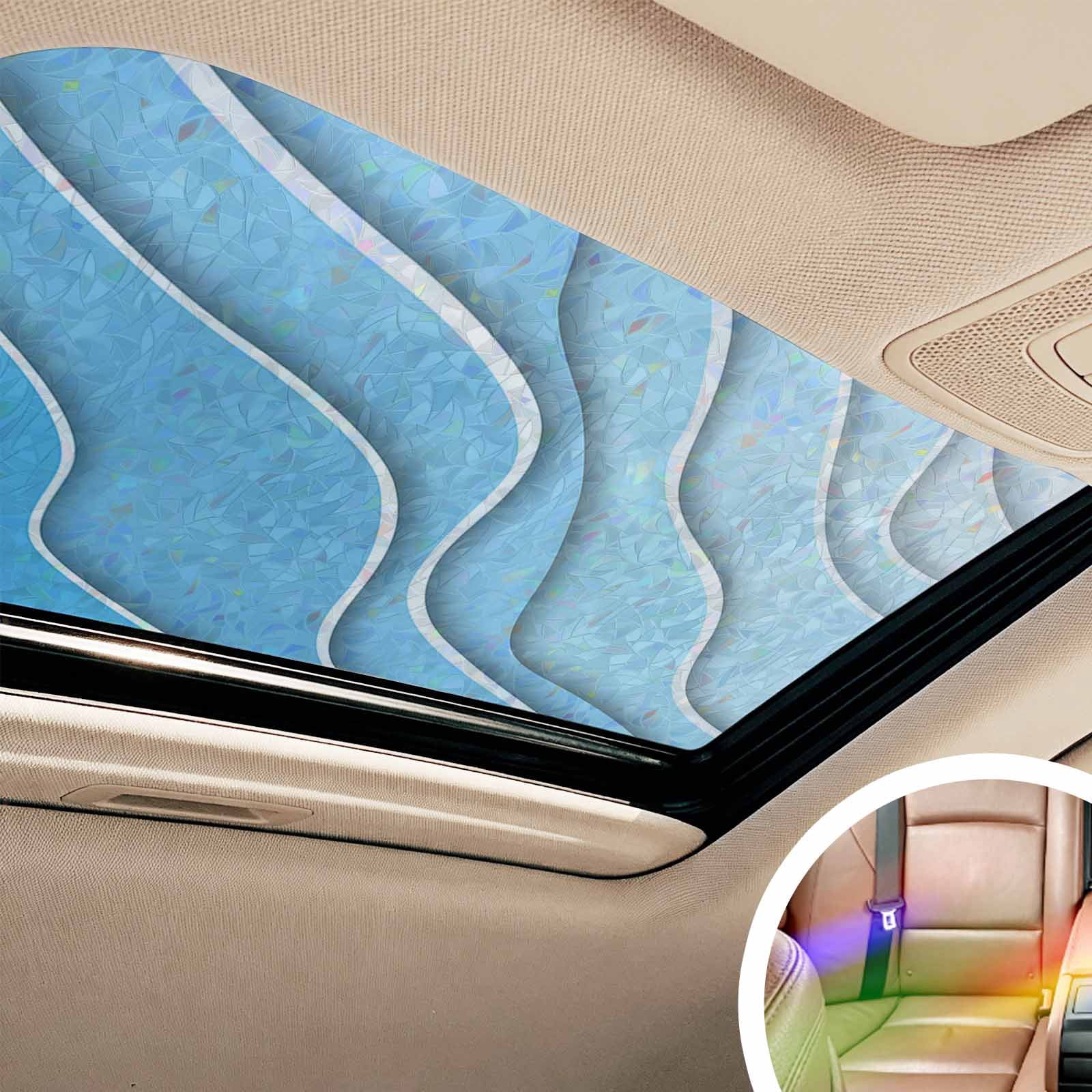 Blue Aqua Ombre Window Privacy Film Stain Glass,Reusable Decorative Rainbow Window Film,Modern Geometric Abstract Aesthetic Cream Static Cling Sun Blocking Stickers Decals Covers 23.6" x 59" (2pcs)
