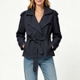thumbnail image 2 of ATOYSOY Rain Coats For Women Lapel Collar Belt Tied Waist Long Sleeve Side Pocket Short Outerwear Jackets For Women Fashion Jackets For Ladies Hiking Camping Rainy Day Daily Travel Walk Solid Color, 2 of 7
