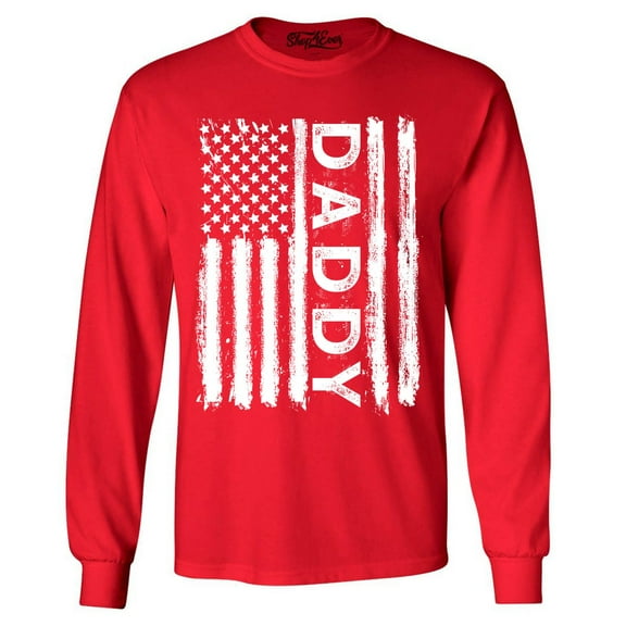 Shop4Ever Men's Daddy American Flag Long Sleeve Shirt XXX-Large Red