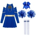 thumbnail image 6 of TiaoBug Womens Cheer Leader Costume Cheering Uniform Long Sleeve Dress with Stockings Royal Blue B M, 6 of 7