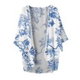 thumbnail image 4 of Cardigan For Women Trendy Floral Print Puff Sleeve Chiffon Loose Fit Cover Up Casual Blouse Summer Beach Shrugs, 4 of 4