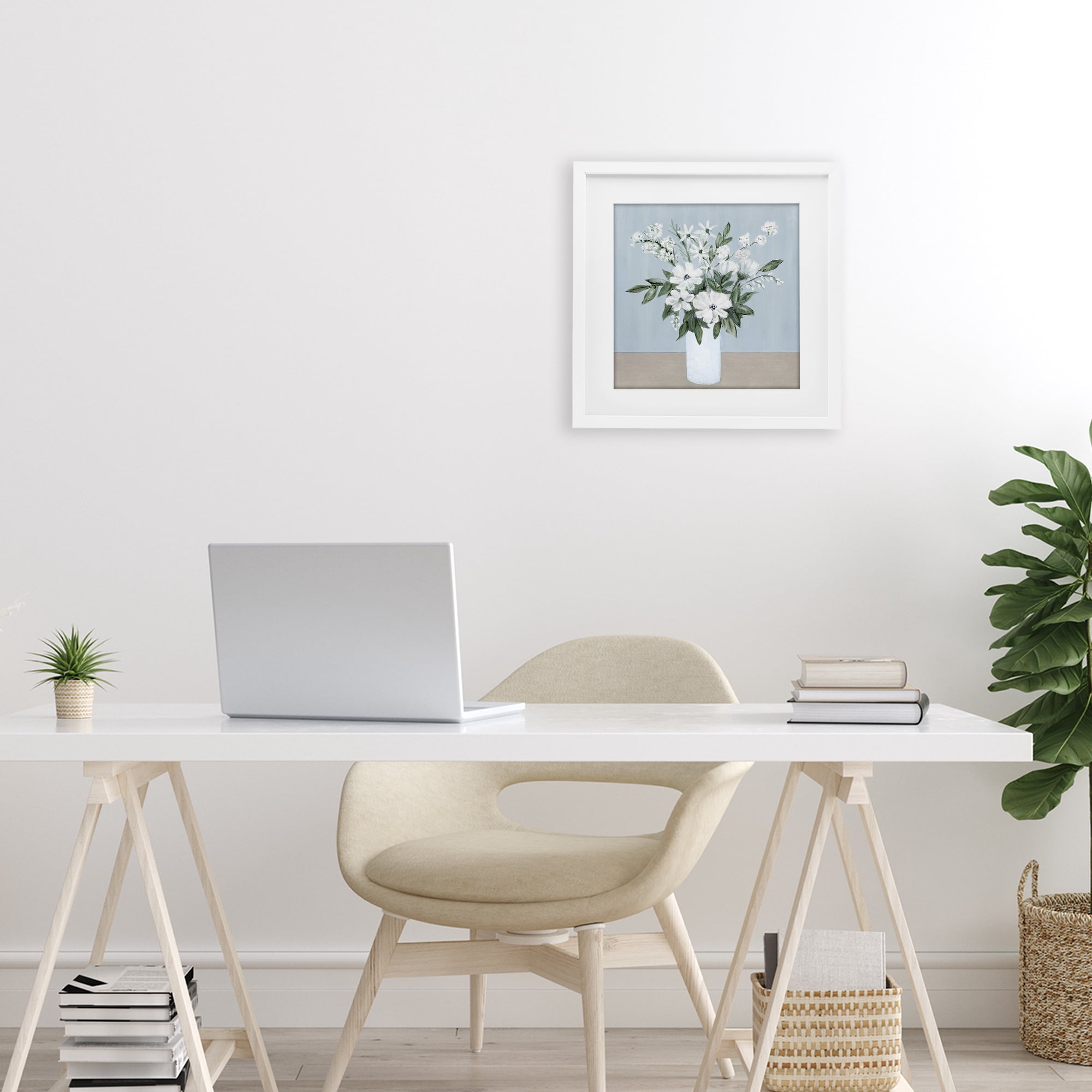 Stupell Industries Mixed White Blooms on Blue White Framed Print Under Glass, design by Marilyn Dunlap