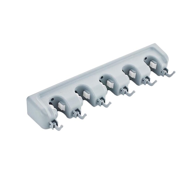 SHISUYAN Multifunctional Wall Mounted Mop Brush Broom Holder Hanger Organizer Storage Rack - Grey (5 Position with 6 Hooks)