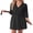 02-C-Black, variant on Women's Waffle Knit Robe 3/4 Sleeve V Neck Knee Length Wrap with Adjustable Waist Belt Light Blue L