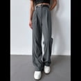 thumbnail image 4 of Pantalones de Traje de Pierna para Mujer, Pantalones Largos Informales de Negocios con Cintura Holgada y Corte Holgado Gris Oscuro S, 4 of 8