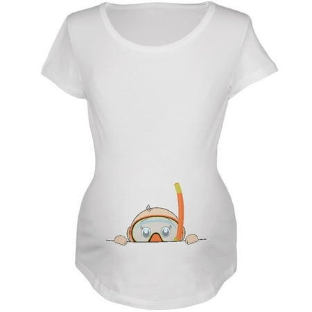 

Summer - Peeking Baby Snorkel White Maternity Soft T-Shirt - X-Large