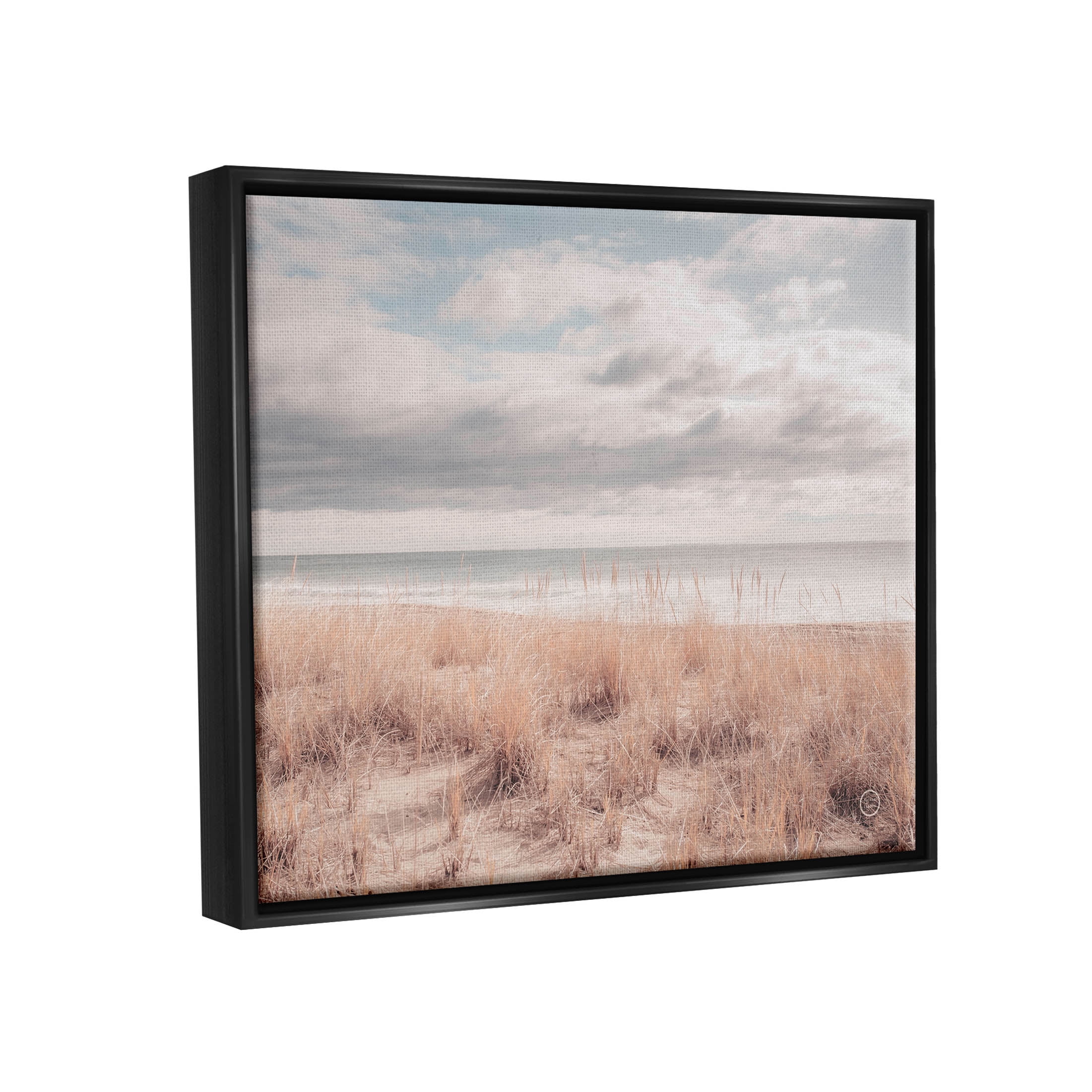 Stupell Industries Grassy Ocean Shore Horizon Photograph Jet Black Floating Framed Canvas Print Wall Art, Design by Nathan Larson