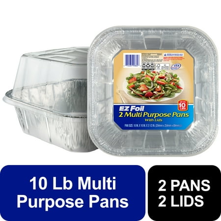 EZ Foil Multi Purpose 10 LB Roaster Disposable Aluminum Roasting Pans with Lids, 10 x 10 x 3.5 in., 2 Count