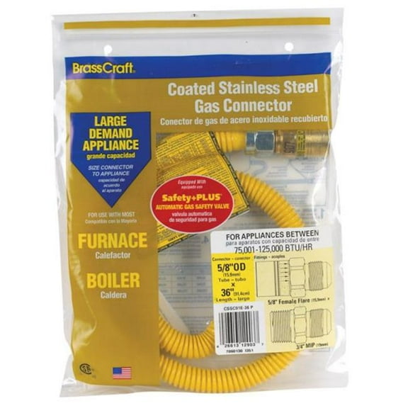 Brasscraft Gas Connector Coated Stainless Steel 36 " 3/4 " Mip Use With Range/Furnace Bg