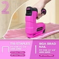 thumbnail image 4 of Cordless Electric Staple Gun Set,10 Piece 2 in 1 Pink Stapler and Nail Gun Kit with 2500 Staples, 4V Power Tacker for Upholstery, Woodworking, DIY Crafts, Includes USB Charger, 4 of 9
