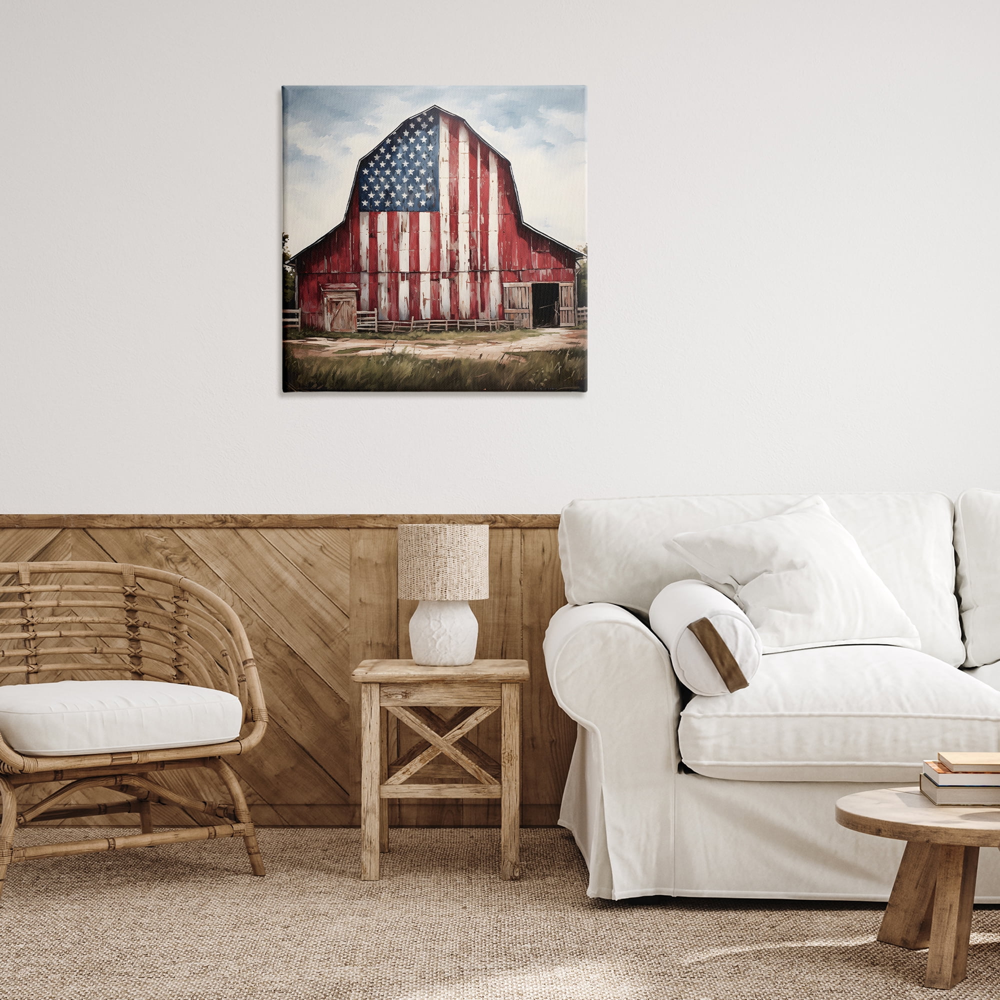 Stupell Industries Americana Barn View Landscape Painting Gallery Wrapped Canvas Art Print Wall Art, 30 x 30