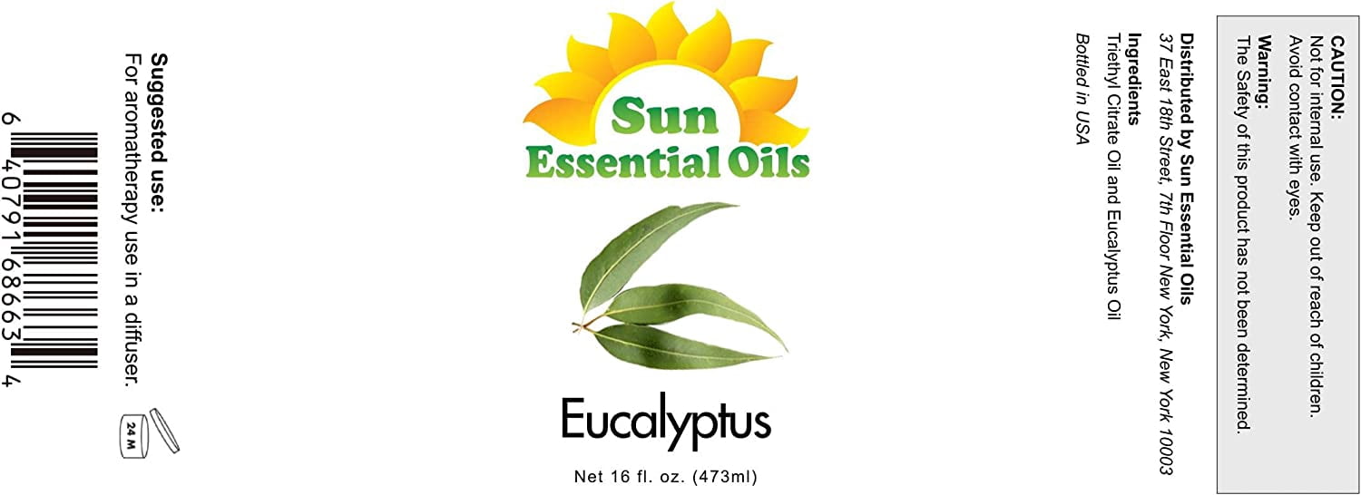 Sun Essential Oils - Eucalyptus Essential Oil 16oz for Aromatherapy, Diffuser, Muscle Relief, Pain Relief
