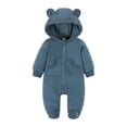 thumbnail image 2 of XIMIN Baby Fleece Jumpsuit, Newborn Boys Girls Fuzzy Bear Ears Hooded Outfit, Winter Warm Zip Up Snowsuit Onesie, 2 of 6