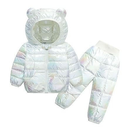 

EHTMSAK Toddler Baby Boy Girls Long Sleeve Set Puffer Jacket Children Colorful Fall Winter Zip Up Coats and Pants Padded Hooded Outerwear White 1Y-5Y 80