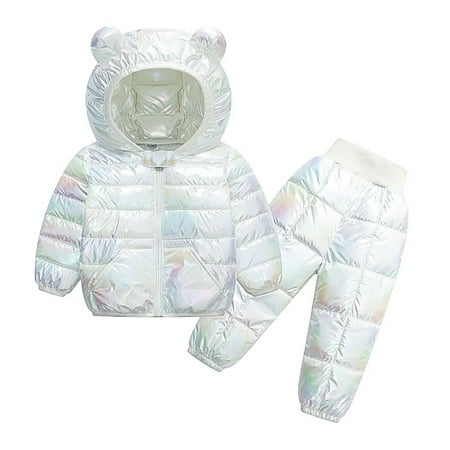 

DNDKILG Toddler Baby Boy Girls Long Sleeve Set Puffer Jacket Children Colorful Fall Winter Zip Up Coats and Pants Padded Hooded Outerwear White 1Y-5Y